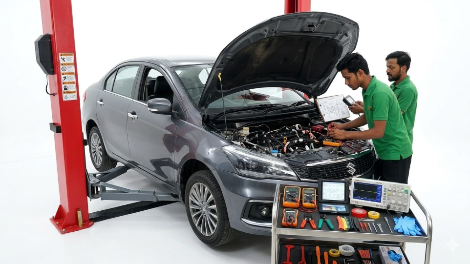 car electrical inspection at Hari Kripa Services automobile workshop
