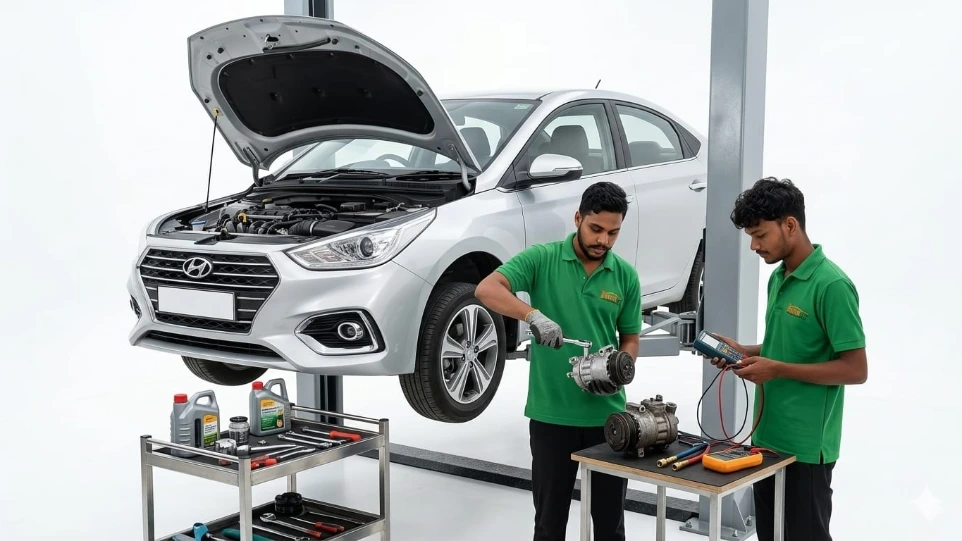 professional car AC inspection at HKS car service center