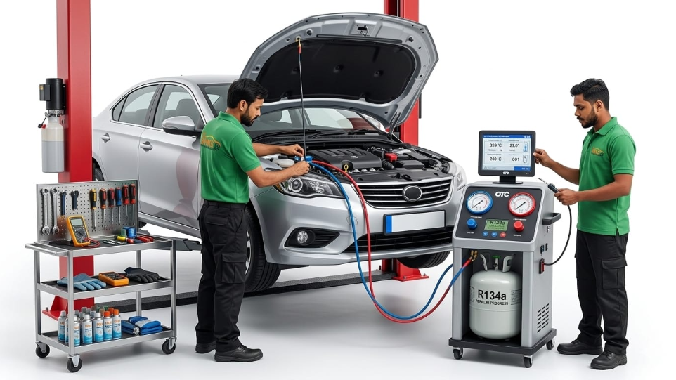 car AC repair service at Hari Kripa Services automobile workshop