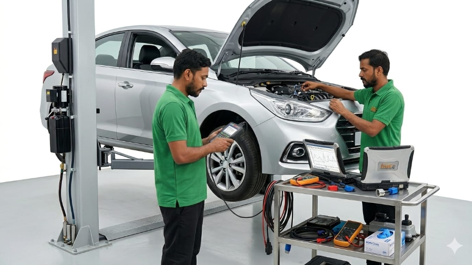 automobile computer diagnostic test at HKS car service workshop