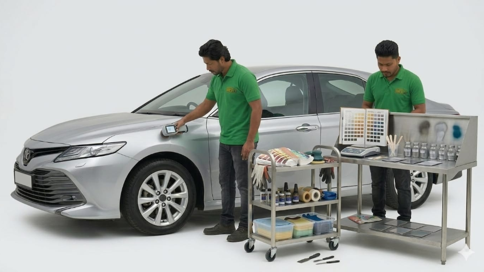 automobile denting work by technician at Hari Kripa Services