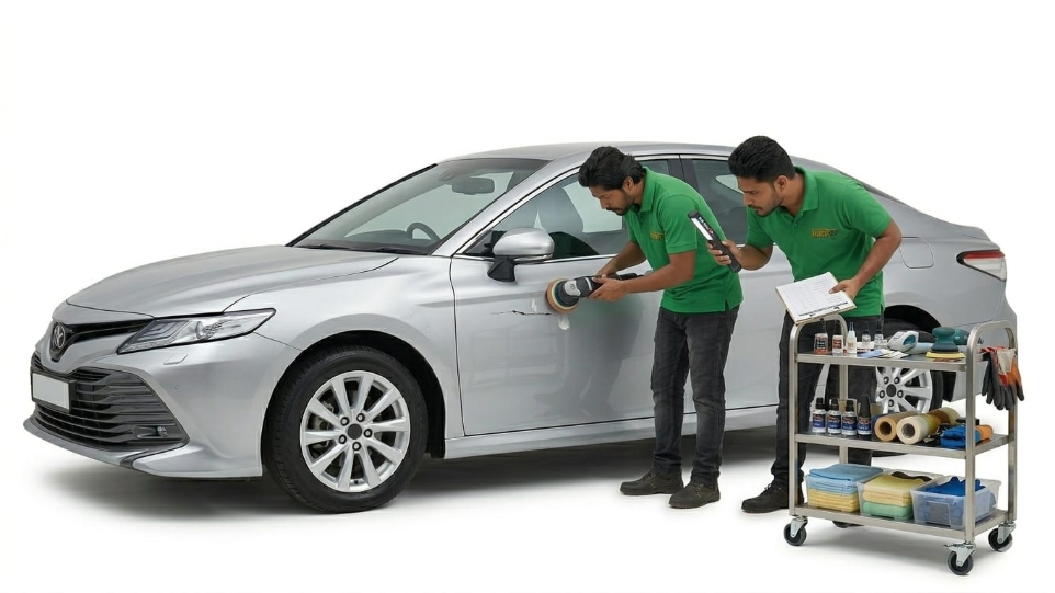 car paint finishing work at Hari Kripa Services automobile workshop