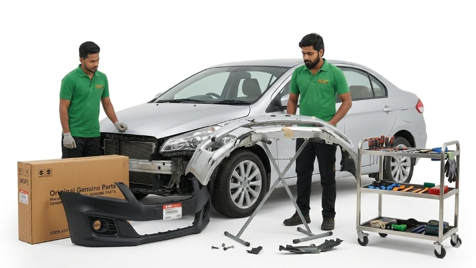 car body painting preparation at Hari Kripa Services workshop