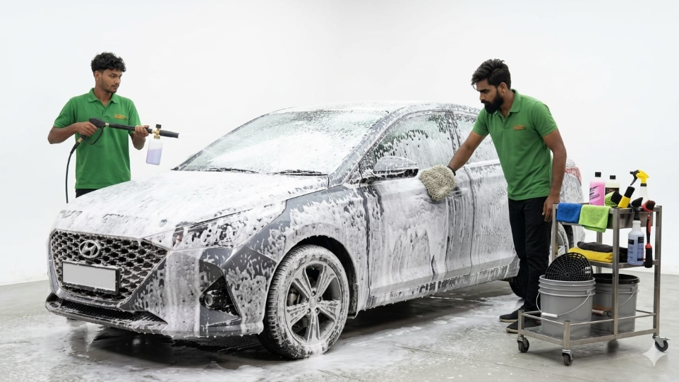 car exterior washing service at Hari Kripa Services automobile workshop