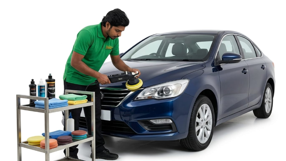 car cleaning and polishing service at Hari Kripa Services garage