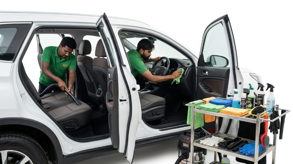 car interior vacuum cleaning at Hari Kripa Services car wash center