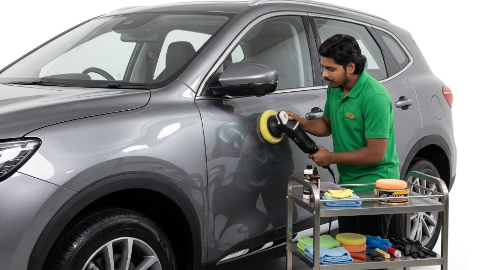 vehicle exterior wash and polish at Hari Kripa Services garage