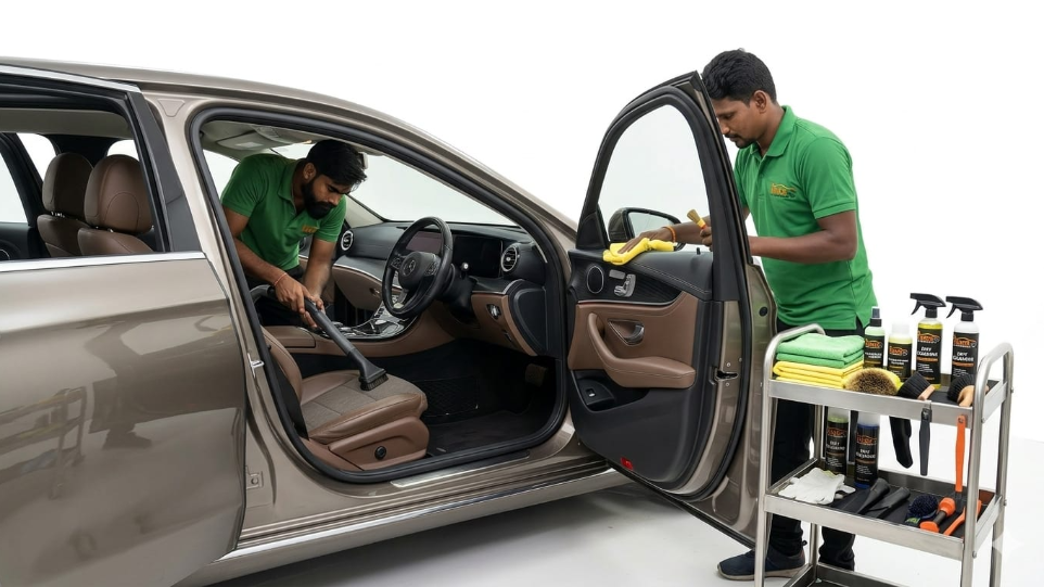 car interior cleaning service at HKS car service center