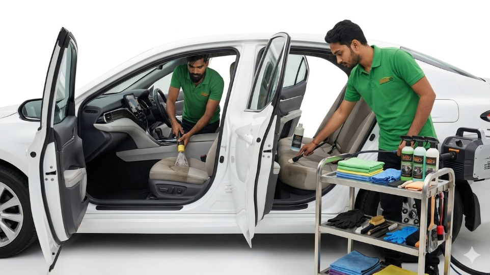 professional car interior detailing at Hari Kripa Services workshop