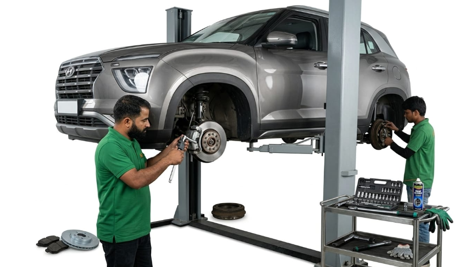 professional wheel balancing service at HKS car service center