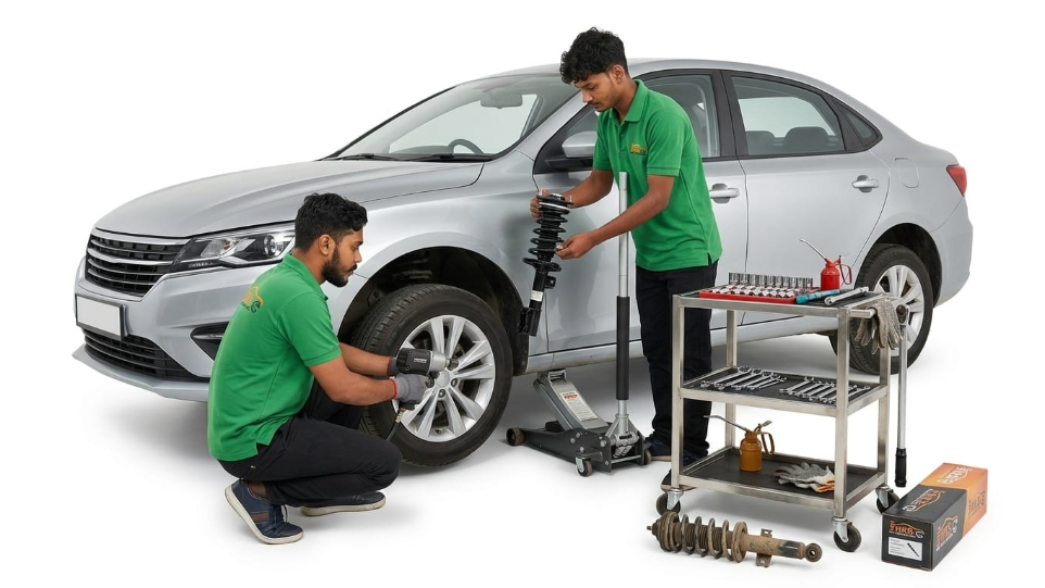 car wheel alignment service at Hari Kripa Services automobile workshop