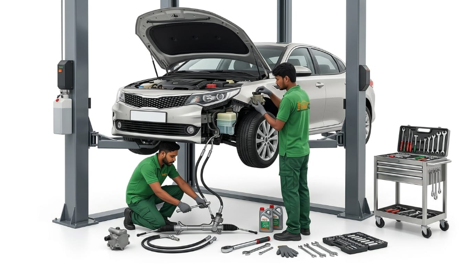 brake inspection and steering service at Hari Kripa Services workshop