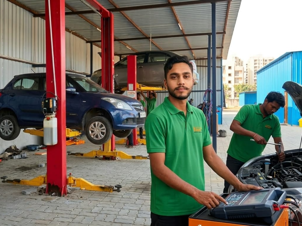 professional car mechanic working at Hari Kripa Services Jaipur workshop