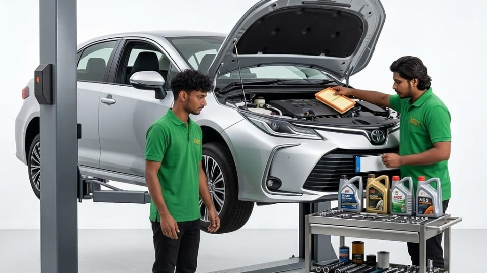 car engine inspection at Hari Kripa Services car repair workshop